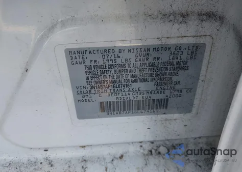 2016 Nissan Sentra Sv из США, поврежденный, VIN 3N1AB7AP1GL674161